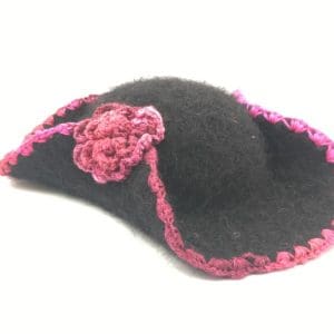 Small, Black Tricorn Hat-Pink Flower