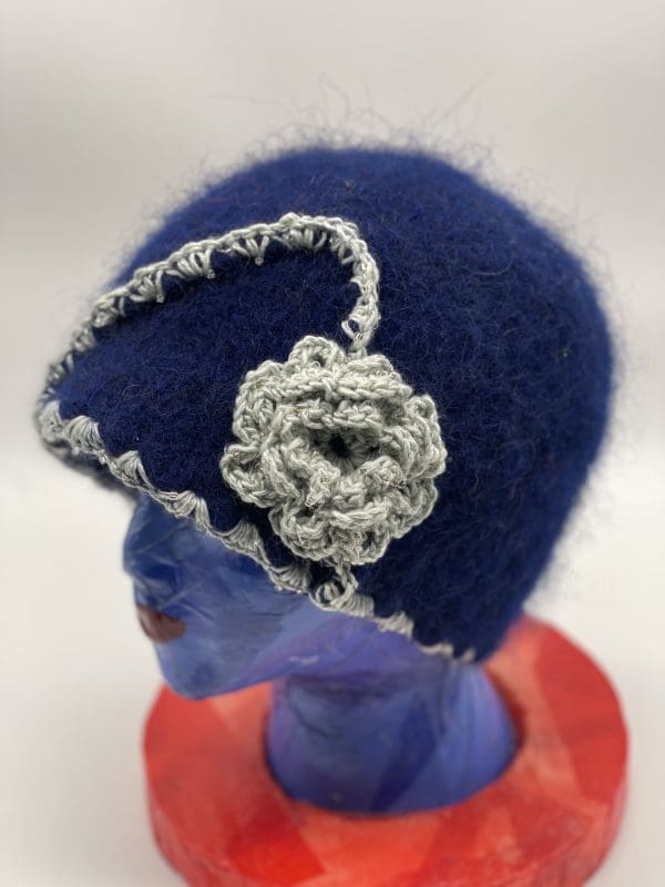 Large, Royal Blue, Cloche With Light Blue Silk Beaded Trim - Image 2
