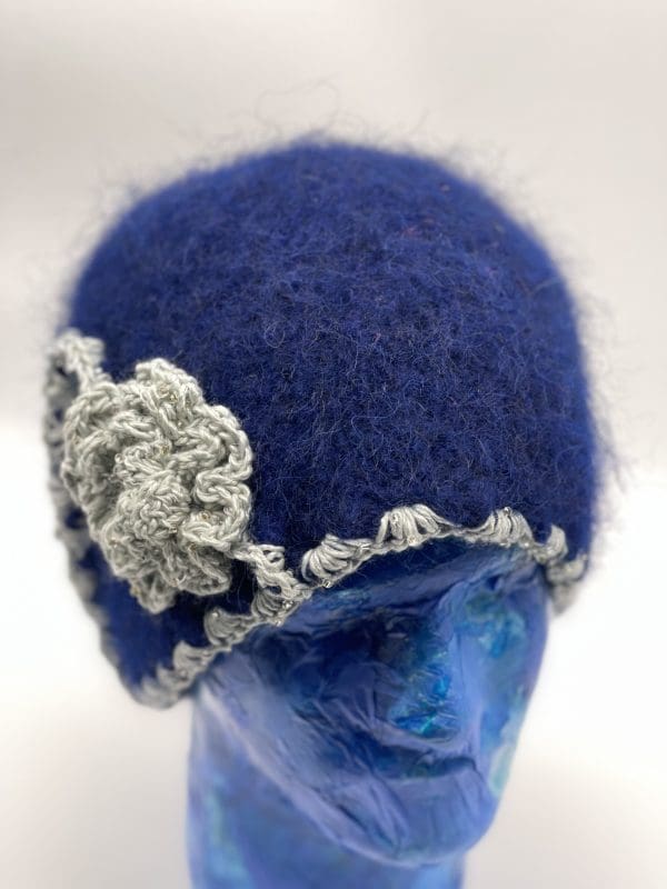 Large, Royal Blue, Cloche With Light Blue Silk Beaded Trim