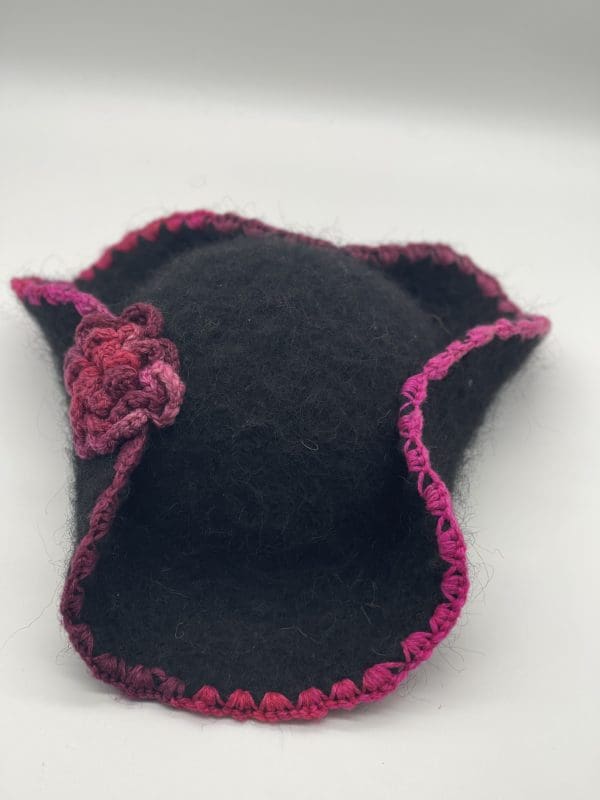Small, Black Tricorn Hat-Pink Flower - Image 2