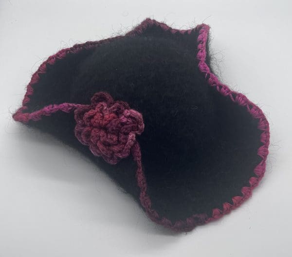 Small, Black Tricorn Hat-Pink Flower - Image 3