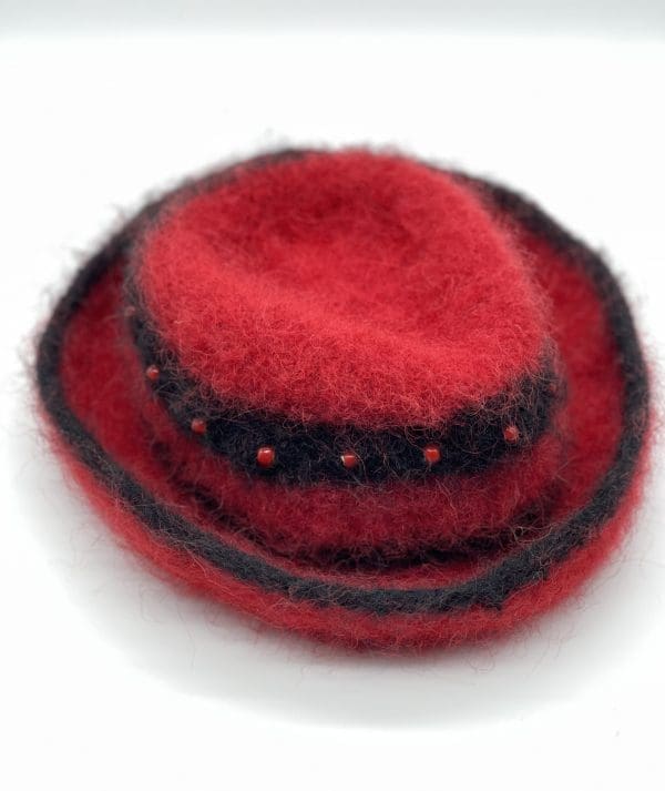 Large Red & Black Fedora with Red Glass Beads.