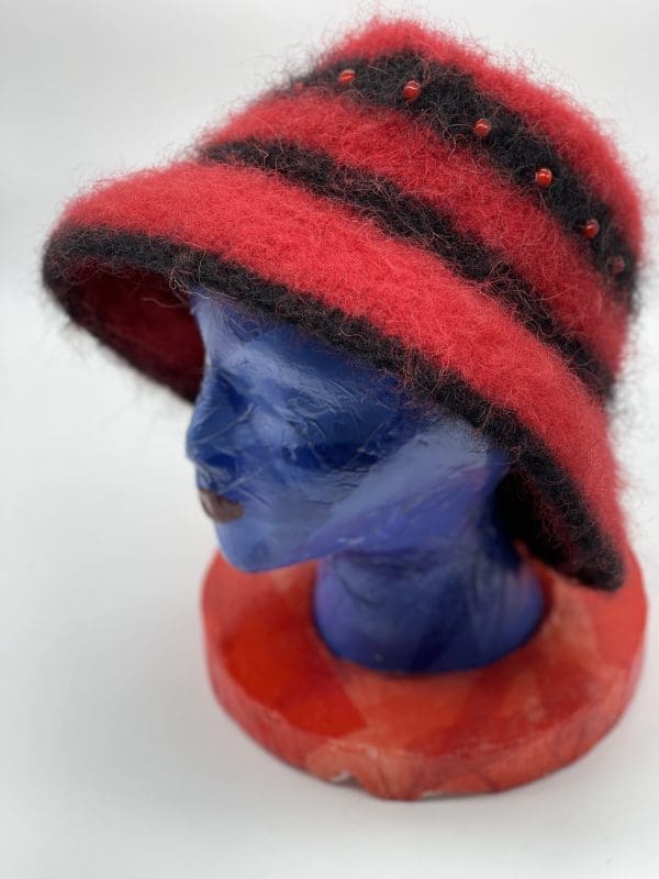 Large Red & Black Fedora with Red Glass Beads. - Image 2