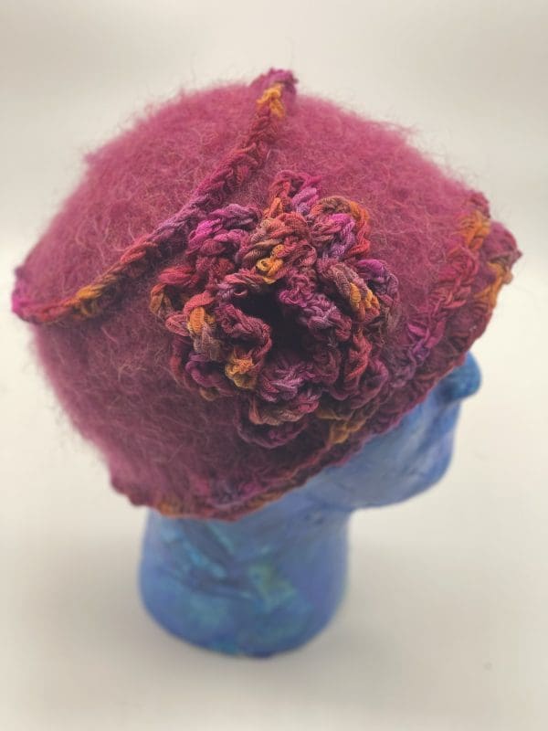 Medium Cloche in Pinks, With Double Row Embellishment at Bottom of Brim and Flower - Image 2