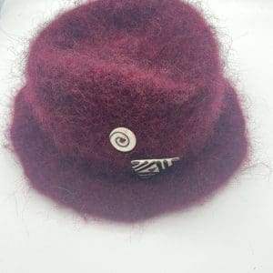 Medium, Burgundy, Fedora With Black and White Buttons