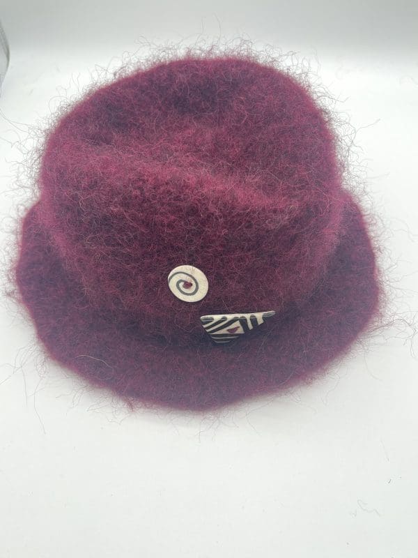 Medium, Burgundy, Fedora With Black and White Buttons
