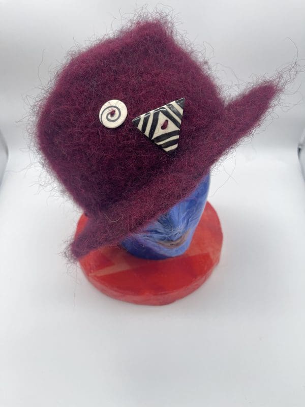 Medium, Burgundy, Fedora With Black and White Buttons - Image 2