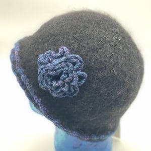 Size Large, Black Cloche With Silk Flower in Blues