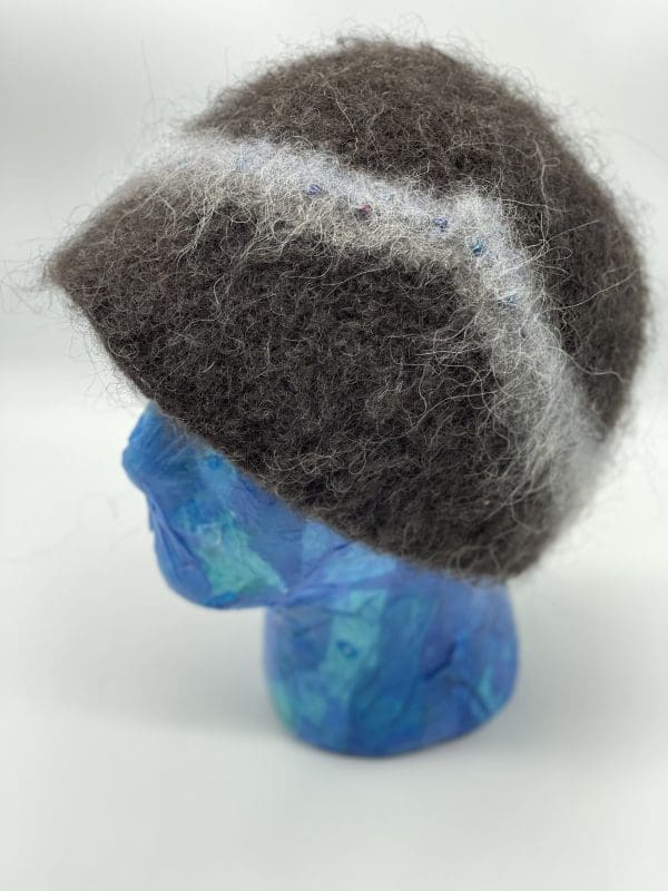 Large, Bob-Hat in Shades of Grey With Opalescent Glass Beads