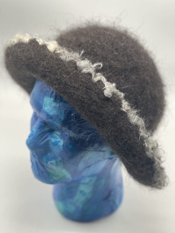 Large Black Partially Rolled Brim With Angora Trim